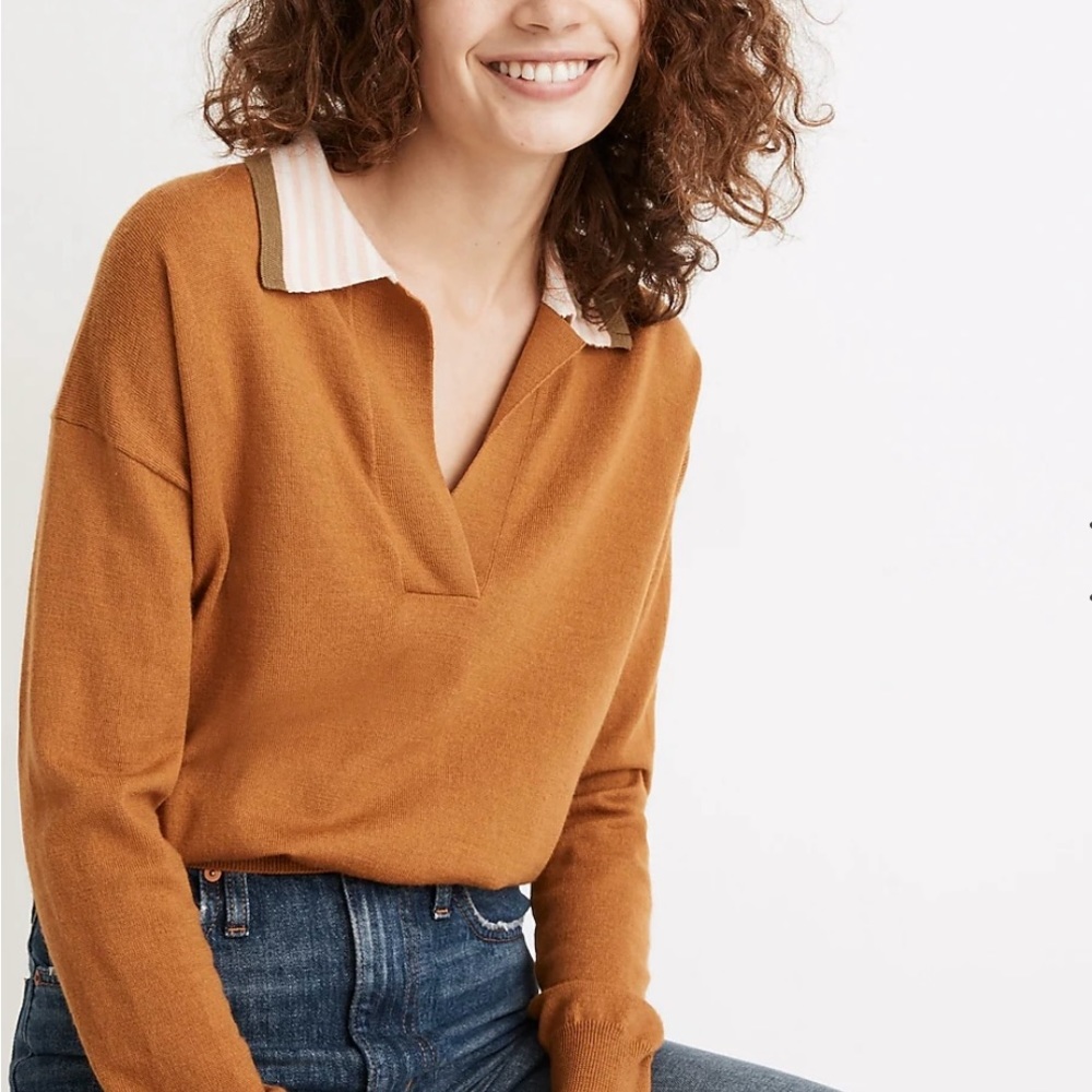 Madewell Colorblock Polo Sweater- 100% Merino Wool!